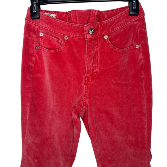 We The Free Twenty-Seven Red Corduroy Wide Flare Pants Lace-Up Back Frayed Hem - Picture 10 of 14